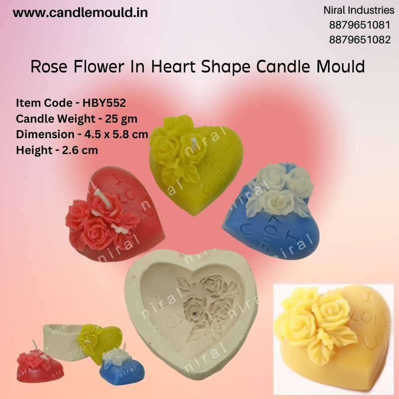Rose Flower In Heart Shape Silicone Candle Mould HCM22511, Niral Industries