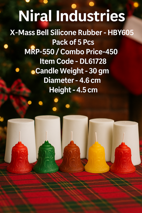 X - Mass Bell Silicone Rubber Candle Mould HBY605, Niral Industries