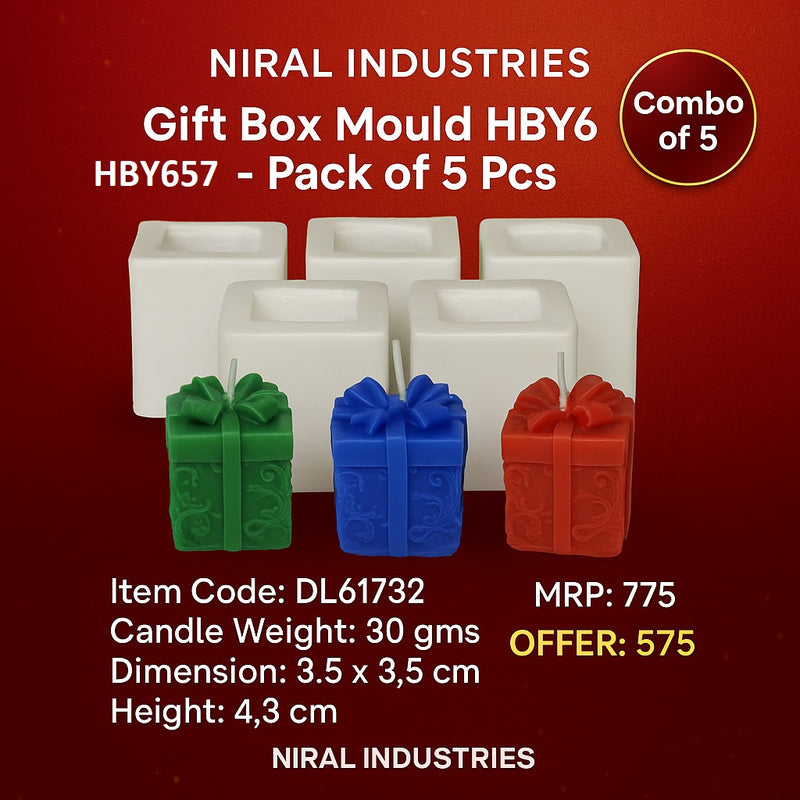Joyful Gift Box Silicone Candle Mould HBY657, Niral Industries