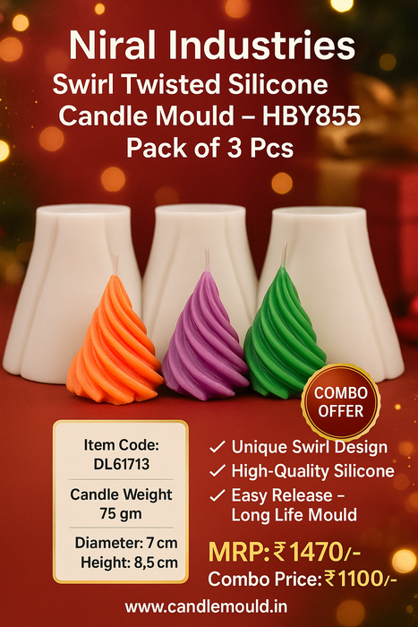 Swirll Twisted Large Palm Leaf Silicone Candle Mould HBY855, Niral Industries