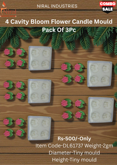 Lotus With Leaf & 4 Cavity Bloom Flower Candle Mould-HBY1042 Niral Industries.