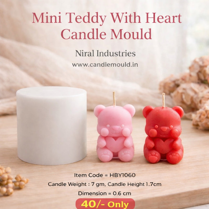 Mini Teddy With Heart Candle Mould HCM22501, Niral industries