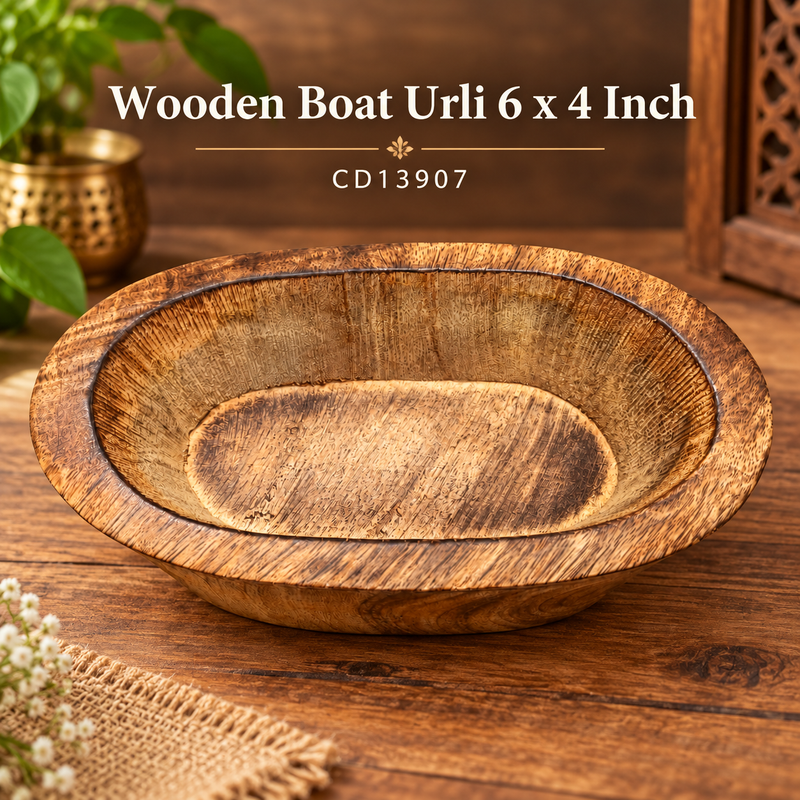Wooden Boat Urli 6 x 4 Inch CD13907 Niral Industries