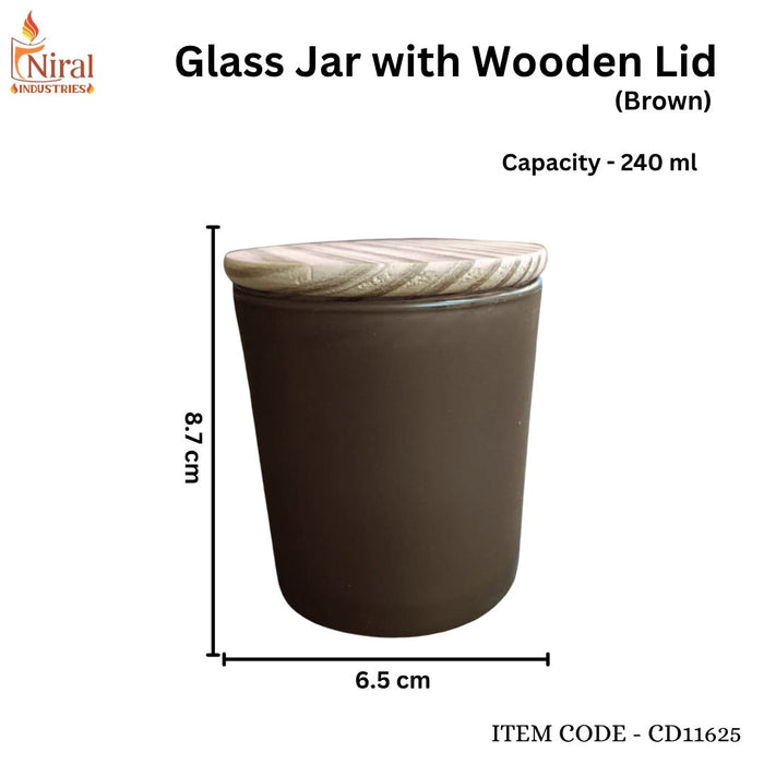 Glass Jar with Wooden Lid (Brown) - 240 ml - Set of 6 pcs