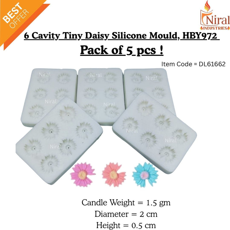 6 Cavity Tiny Daisy Silicone Mould HBY972, Niral Industries.