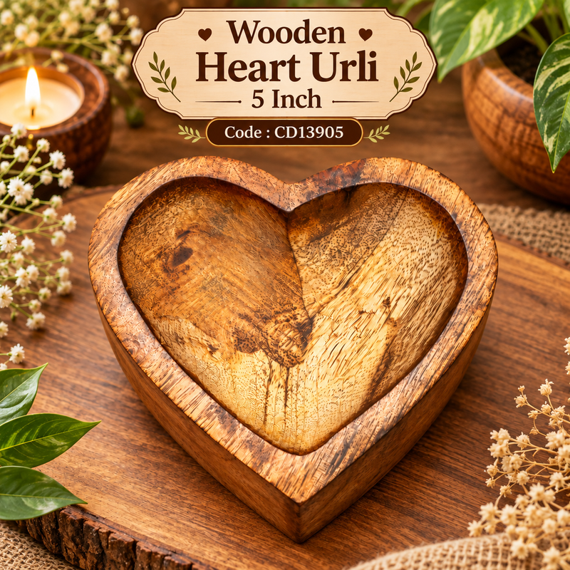 Wooden Heart Urli 5 Inch CD13905 Niral Industries