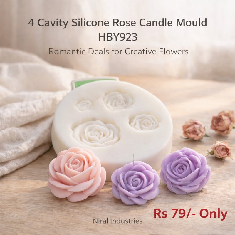 4 Cavity Silicone Rose Candle Mould HBY923, Niral Industries.