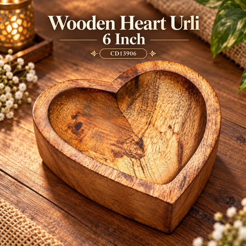 Wooden Heart Urli 6 Inch CD13906 Niral Industries
