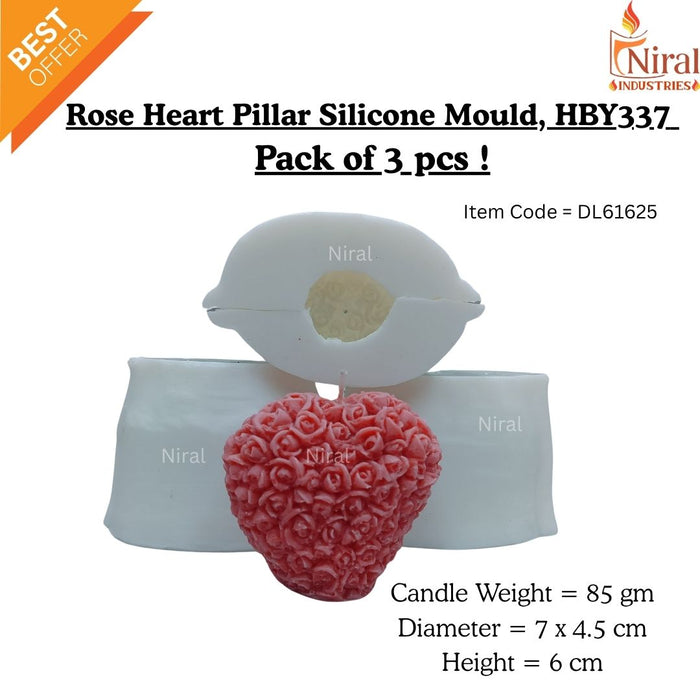 Rose Heart Pillar Silicone Candle Mould HBY337, Niral Industries.
