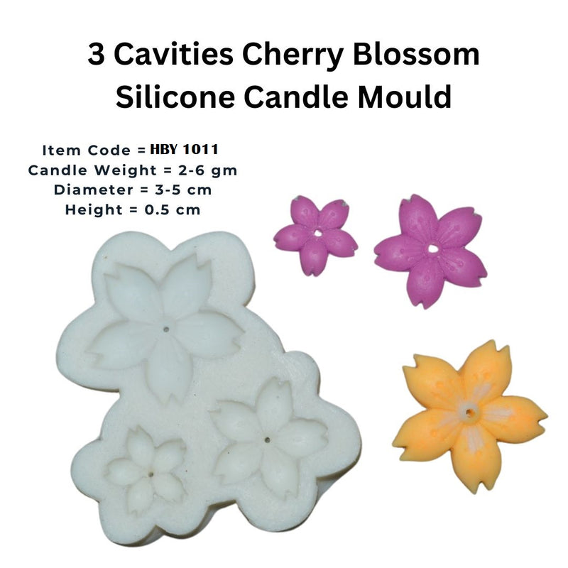 3 Cavities Cherry Blossom Silicone Candle Mould HBY1011, Niral Industries.