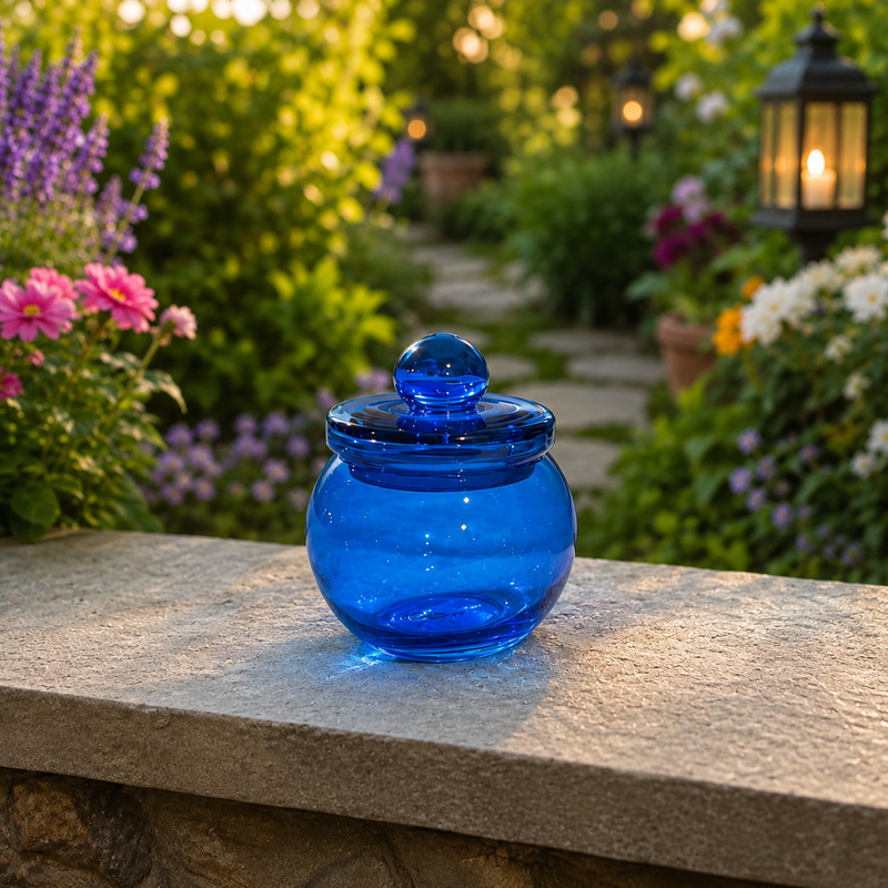 Blue Round Glass Jar With Lid 220 ml CD13612 Niral Industries