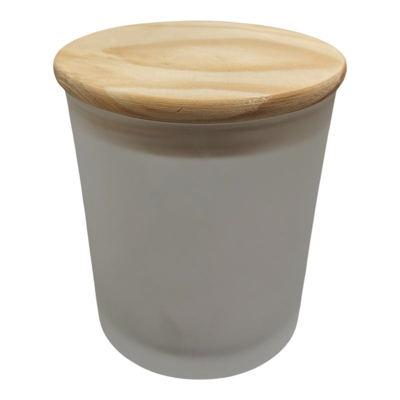 Glass jar With Wooden Lid Frosted White - CD13604 Niral Industries