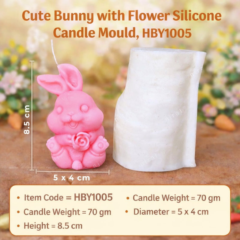 Cute Bunny with Flower Silicone Candle Mould, HBY1005