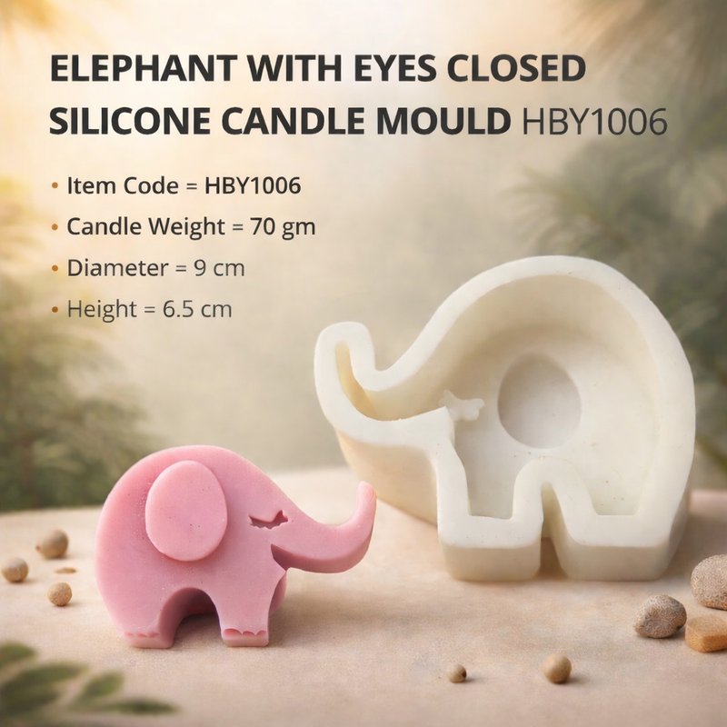 Elephant with Eyes Closed Silicone Candle Mould HCM21838, Niral Industries.