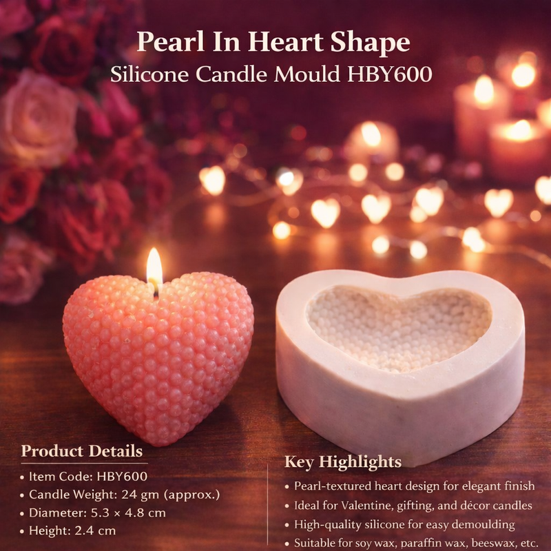 Pearl In Heart Shape Silicone Candle Mould HCM22512, Niral Industries.
