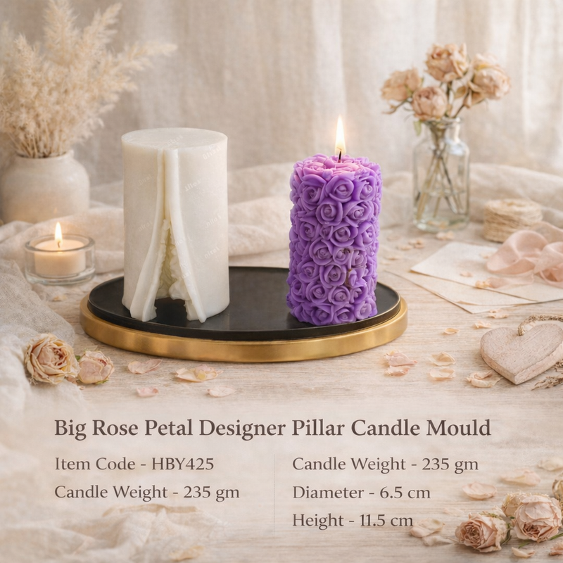 Big Rose Petal Designer Pillar Candle Mould HBY425, Niral Industries.
