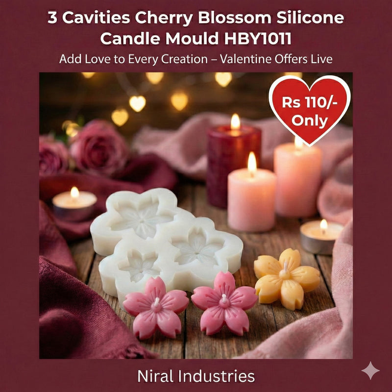 3 Cavities Cherry Blossom Silicone Candle Mould HBY1011, Niral Industries.