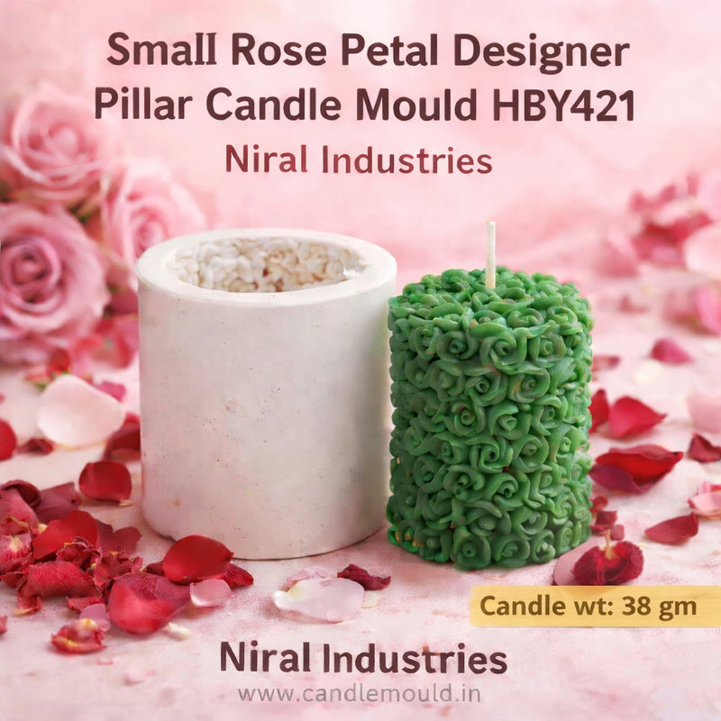 Small Rose Petal Designer Pillar Candle Mould HBY421, Niral Industries.