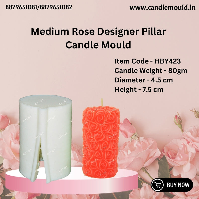 Medium Rose Designer Pillar Candle Mould HCM21904, Niral Industries.