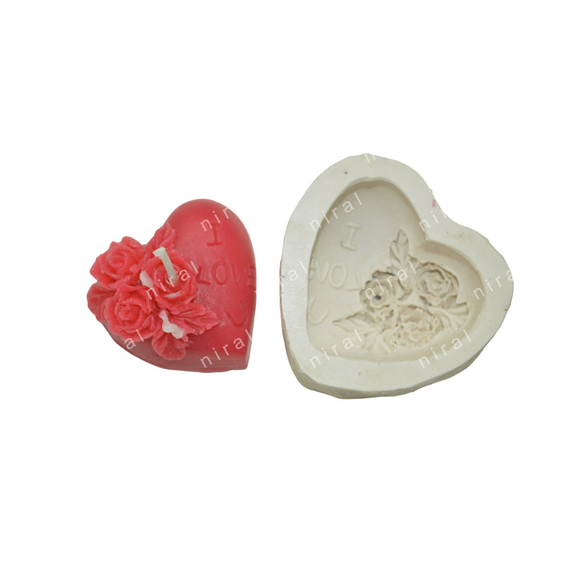 Rose Flower In Heart Shape Silicone Candle Mould HCM22511, Niral Industries