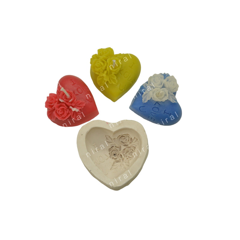 Rose Flower In Heart Shape Silicone Candle Mould HCM22511, Niral Industries