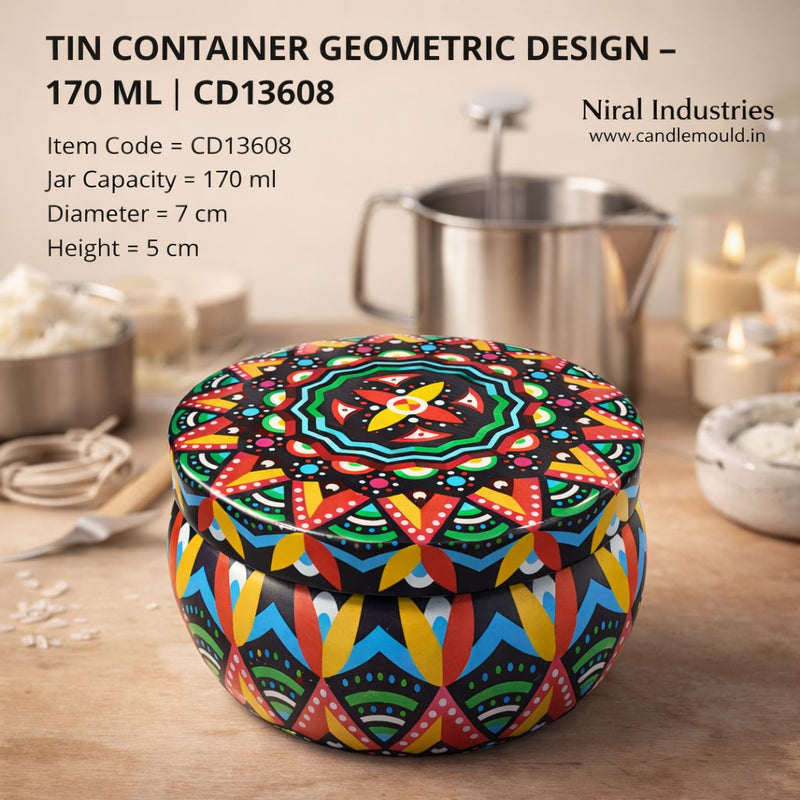 Tin Container Geometric Design - 170 ml CD13608 Niral Industries