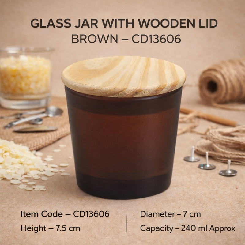 Glass jar With Wooden Lid Brown - CD13606 Niral Industries