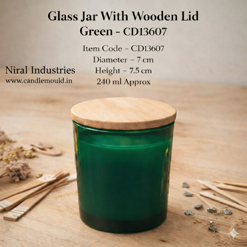 Glass jar With Wooden Lid Green - CD13607 Niral Industries