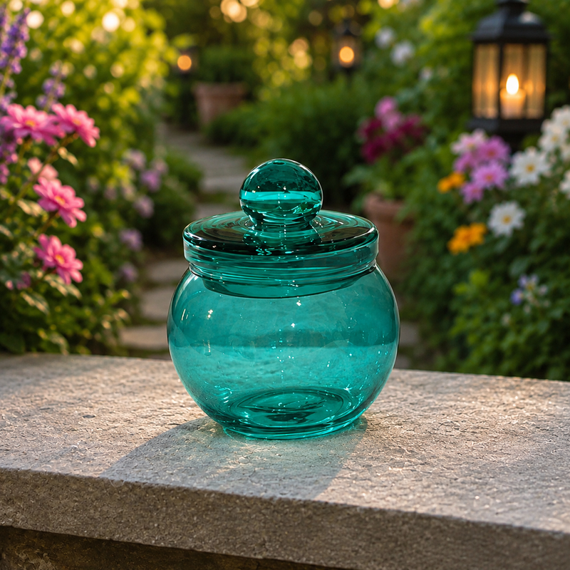 Peacock Green Round Glass Jar With Lid 220 ml CD13615 Niral Industries