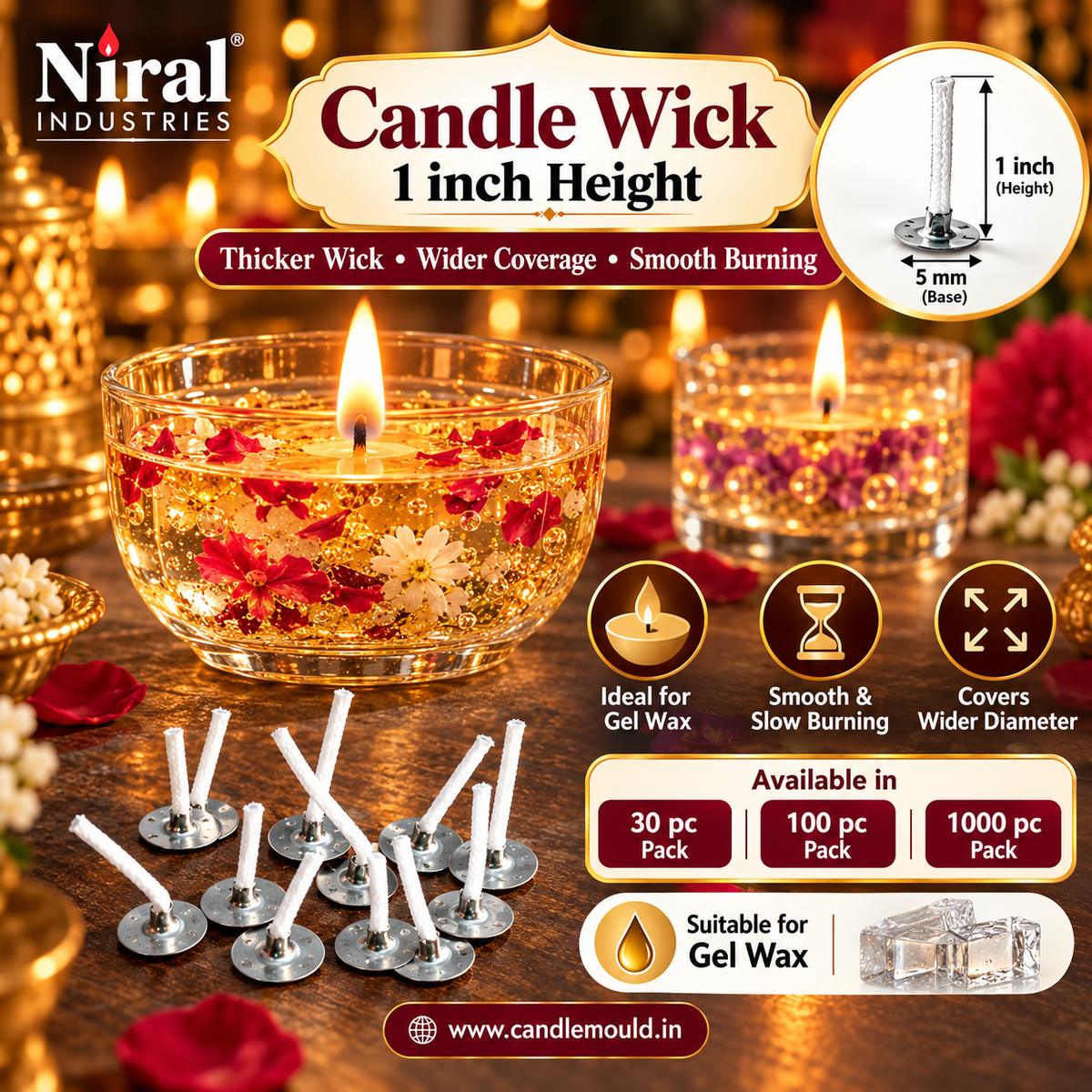 Wick for Gel Wax - 1 Inch | Niral Industries