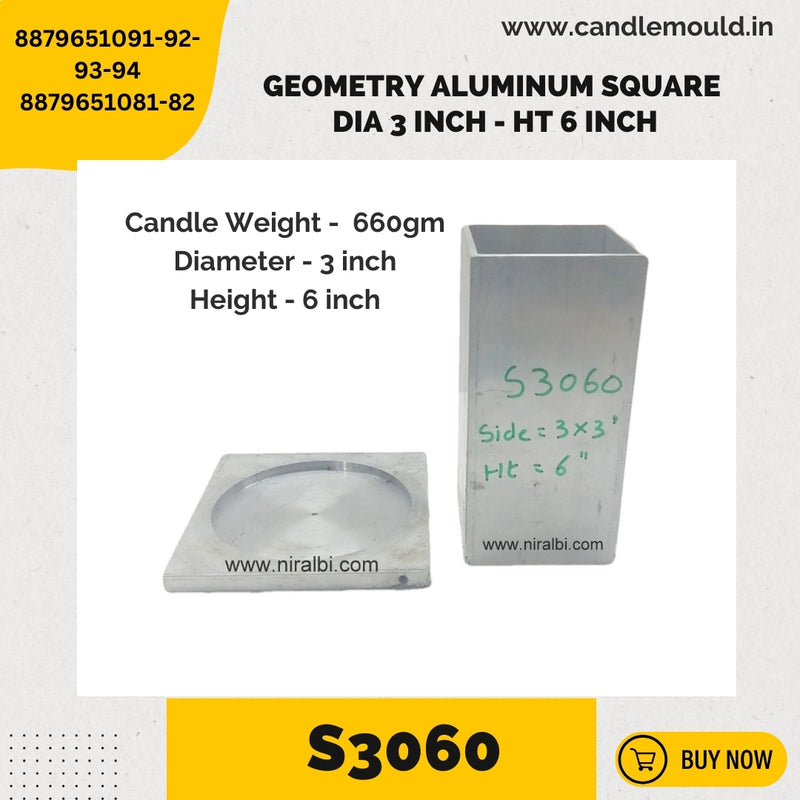 Niral's Geometry Aluminum Square Dia 3  inch - Ht 6 inch