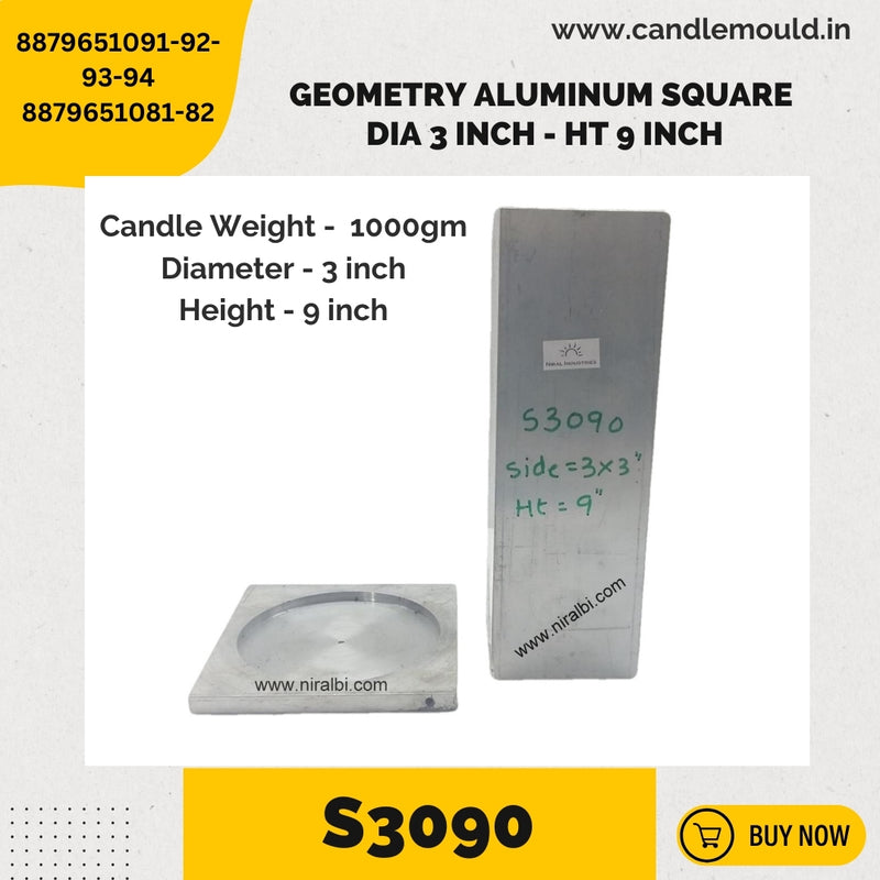 Niral's Geometry Aluminum Square Dia 3 inch - Ht 9 inch