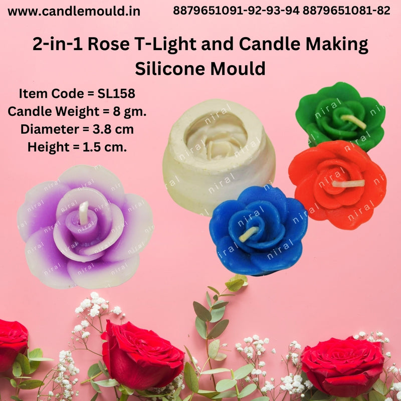 2-in-1 Rose T-Light and Candle Making Silicone Mould HBY158, Niral Industries