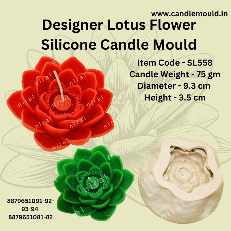 Designer Lotus Flower Silicone Candle Mould SL558, Niral Industries