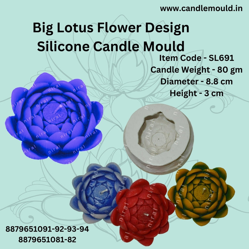 Big Lotus Flower Design Silicone Candle Mould SCM22312, Niral Industries