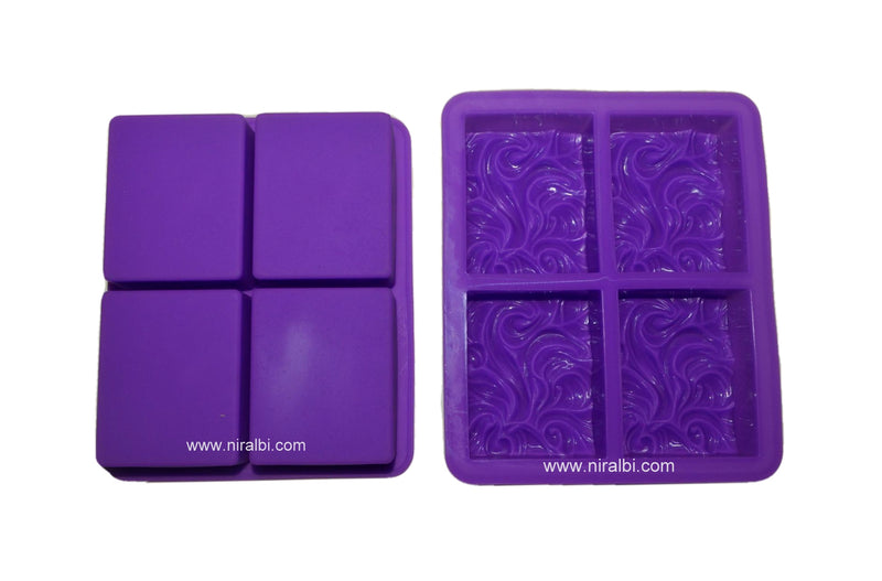 Ocean Wave Silicone 4 Cavity Rectangle Shape Soap, Lotion Bars, Bath Bombs, Chocolate Mould SP32262, Niral Industries