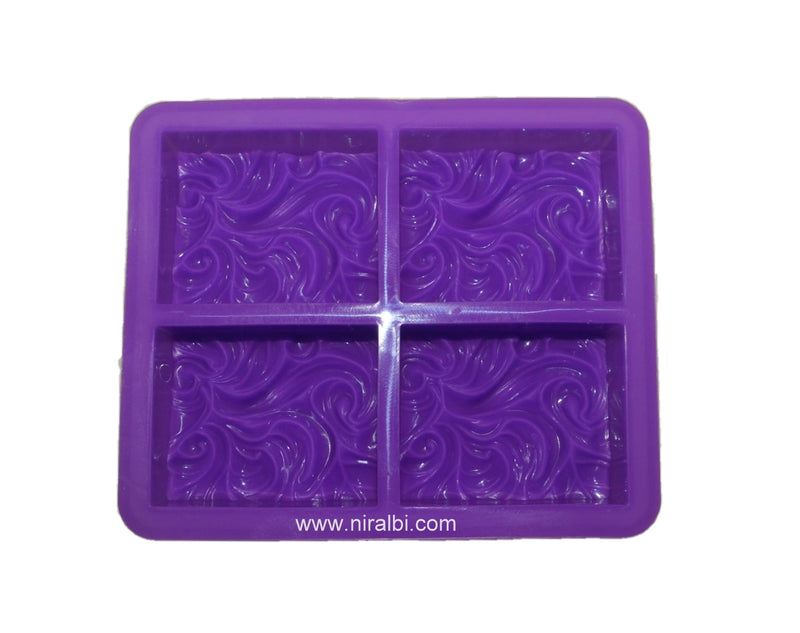 Ocean Wave Silicone 4 Cavity Rectangle Shape Soap, Lotion Bars, Bath Bombs, Chocolate Mould SP32262, Niral Industries