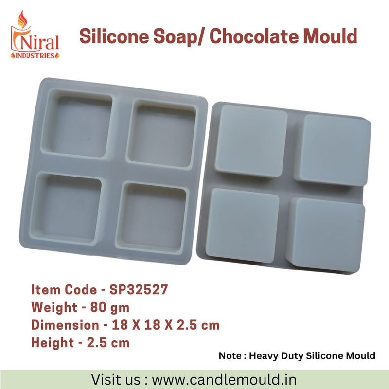 Square with Round Edge 4 Cavity Soap Mould, Niral Industries.