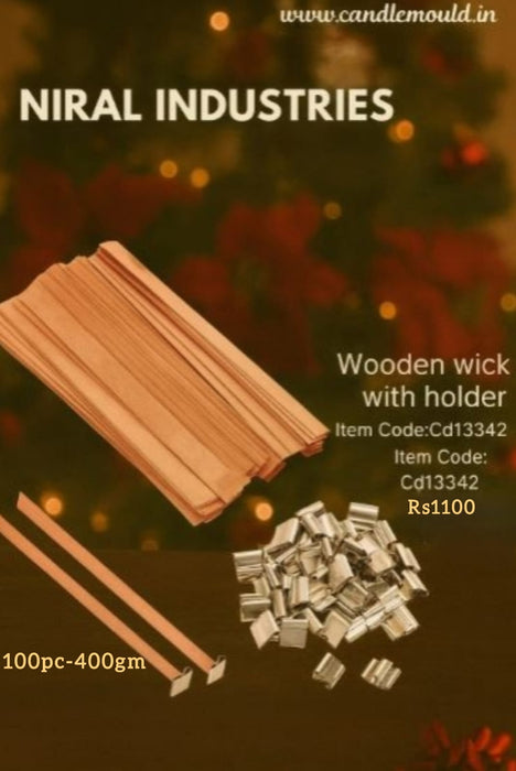 Wooden Wick with Holder | Premium Crackling Wooden Candle Wicks