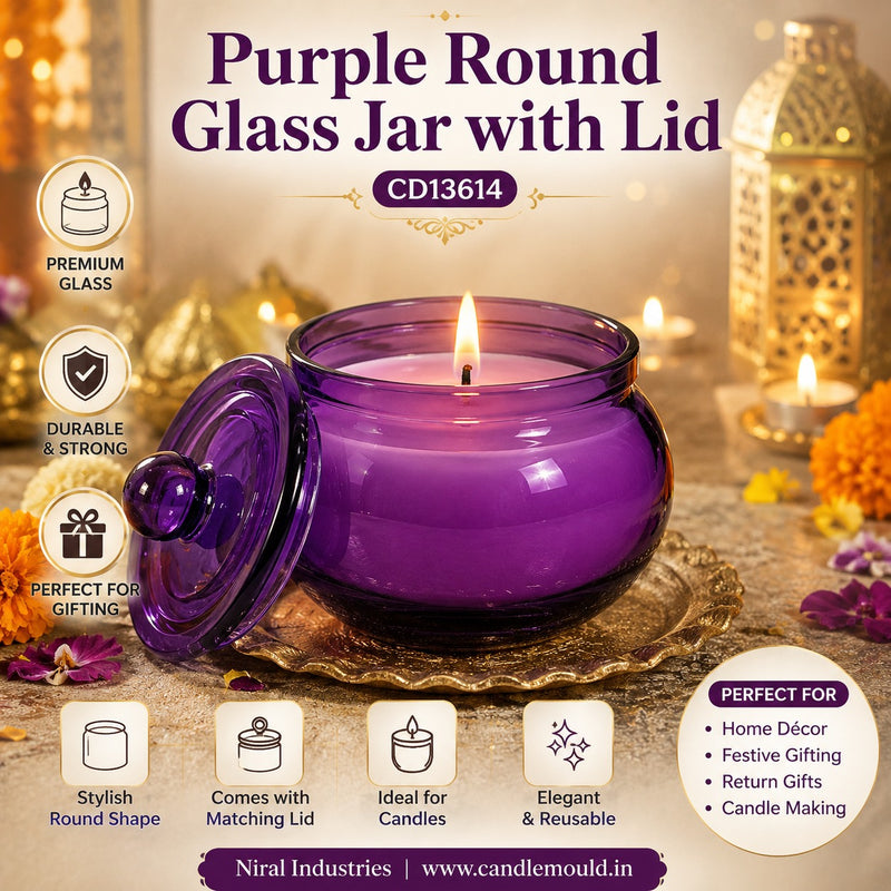 Purple Round Glass Jar With Lid 220ml CD13614 Niral Industries