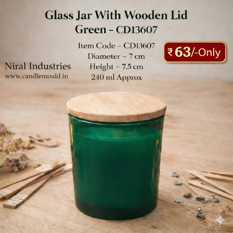 Glass jar With Wooden Lid Green - CD13607 Niral Industries