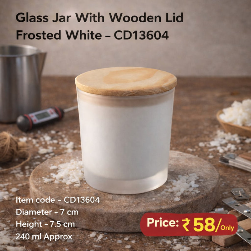 Glass jar With Wooden Lid Frosted White - CD13604 Niral Industries