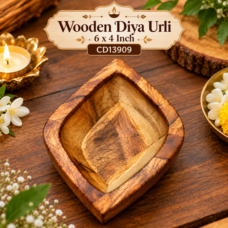 Wooden Diya Urli 6 x 4 CD13909 Niral Industries