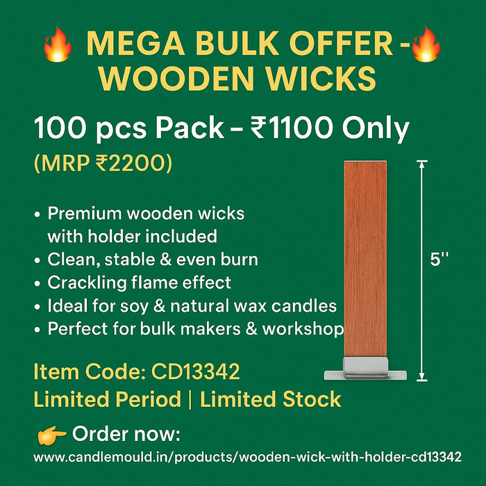 Wooden Wick With Holder - 10 Pcs CD13242, Niral Industries.