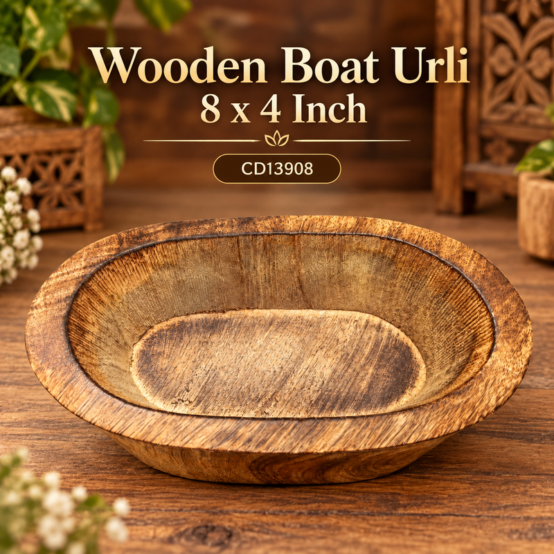 Wooden Boat Urli 8 x 4 Inch CD13908 Niral Industries