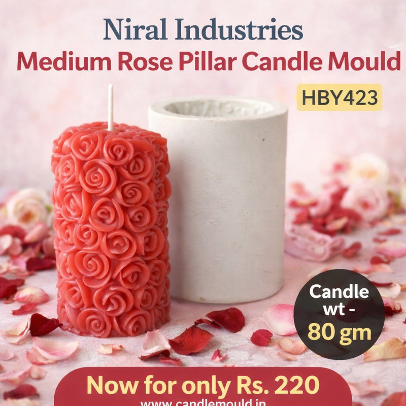 Medium Rose Designer Pillar Candle Mould HCM21904, Niral Industries.