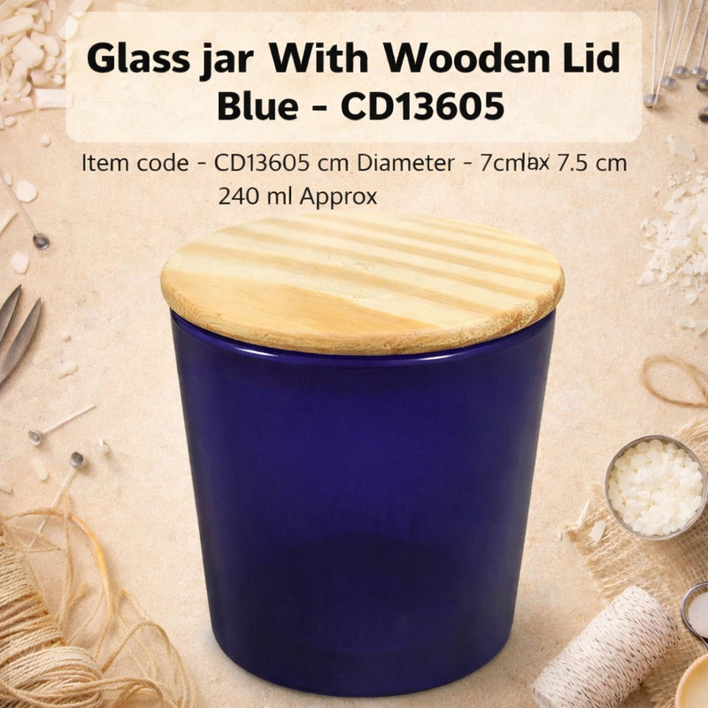 Glass jar With Wooden Lid Blue - CD13605 Niral Industries