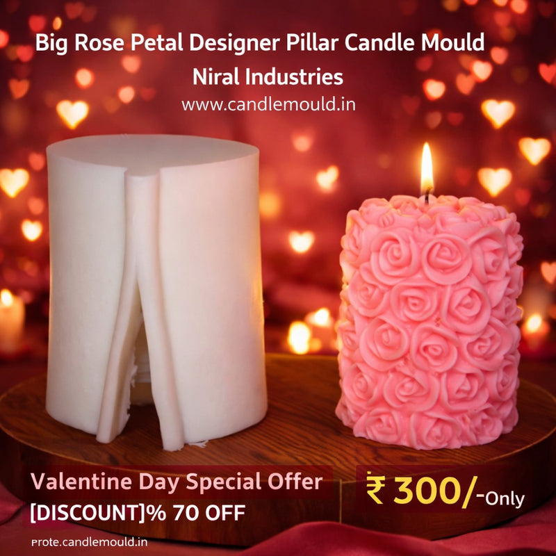Big Rose Petal Designer Pillar Candle Mould HBY424, Niral Industries.