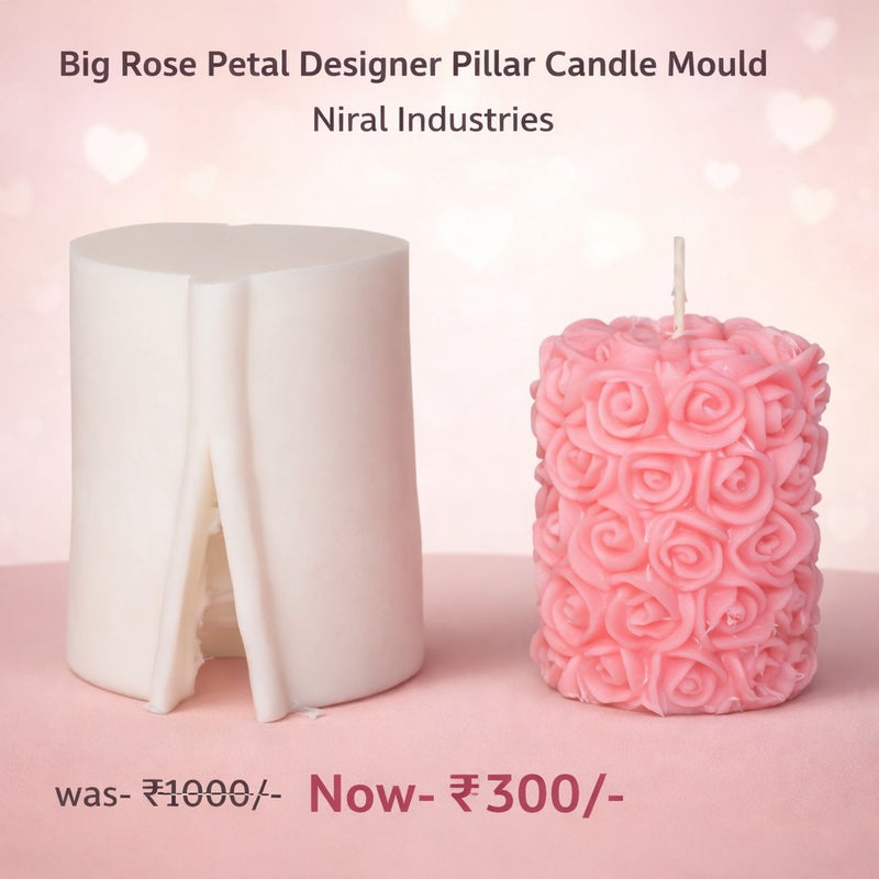 Big Rose Petal Designer Pillar Candle Mould HBY424, Niral Industries.