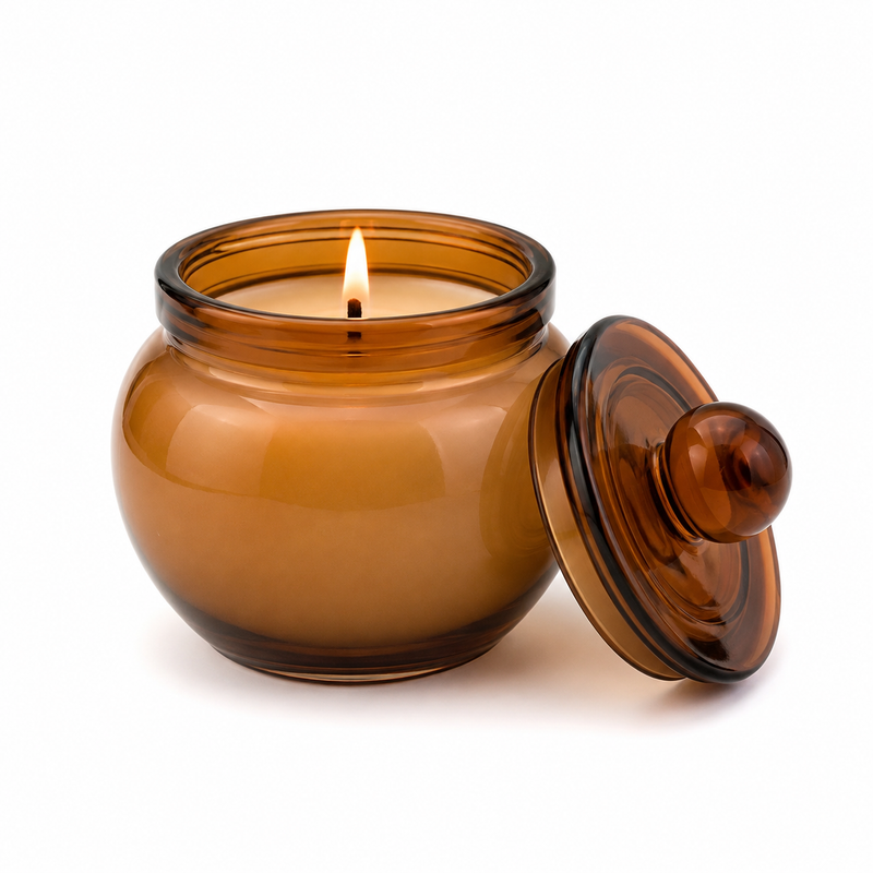 Brown Round Glass Jar With Lid 220 ml CD13613 Niral Industries